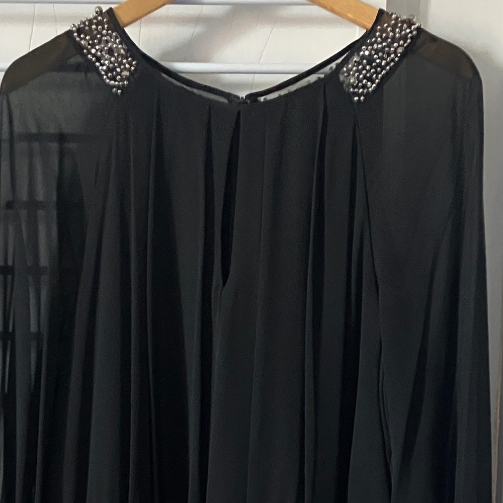 XSCAPE Chiffon-Sleeve Dress, black/silver/gunmetal, 16W